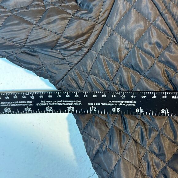 Michael Kors Ladies Quilted Trench Coat Black Large Gold Belted Hooded Jacket - Picture 11 of 16